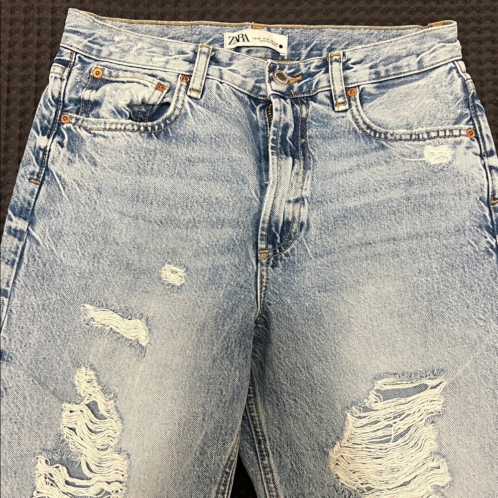 Zara Light Blue Ripped Denim Jeans